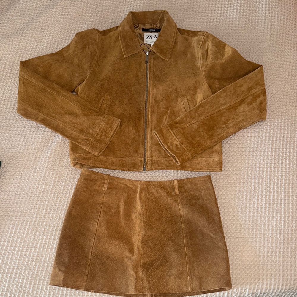 Zara Leather Suede Jacket and Skirt Set